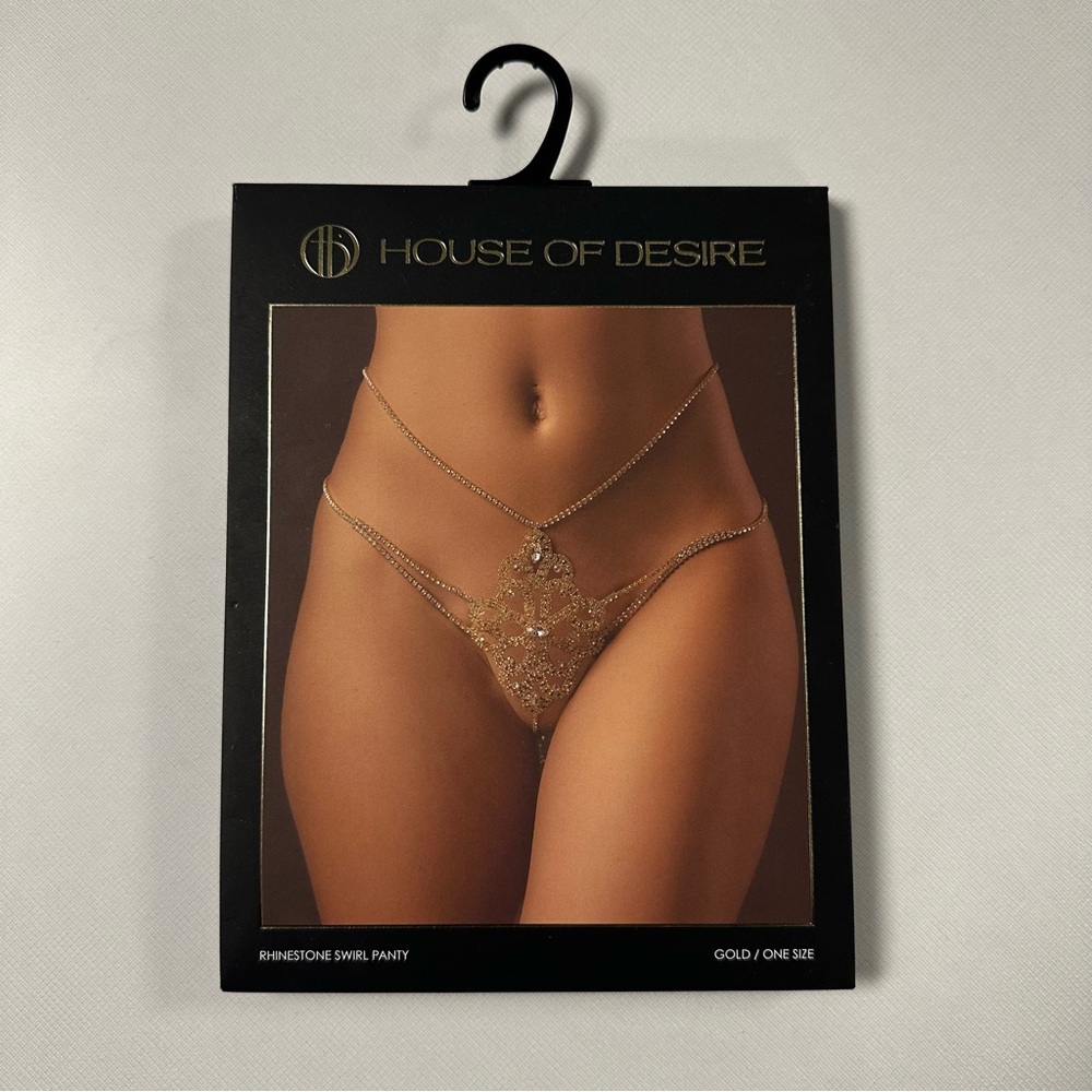 Rhinestone Swirl Knot Panty G-String Gold